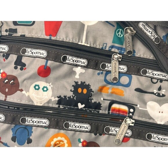 Lesportsac Travel Crossbody 3 Zip Front Pockets  Robot Retro Print Shoulder Bag - Picture 8 of 15